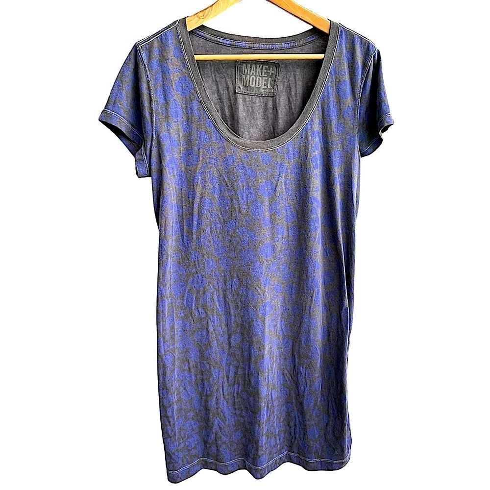 Make + Model Blue Leopard Print Short Sleeve Sleep Shirt Nightgown Size M